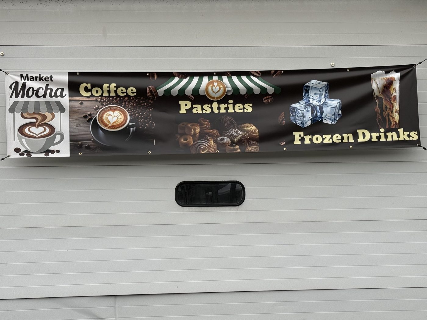 Market Mocha banner on the E Shed